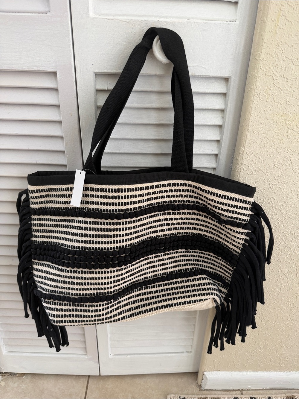 H&M Jacquard  Weave Tote black and cream New with tag NWT